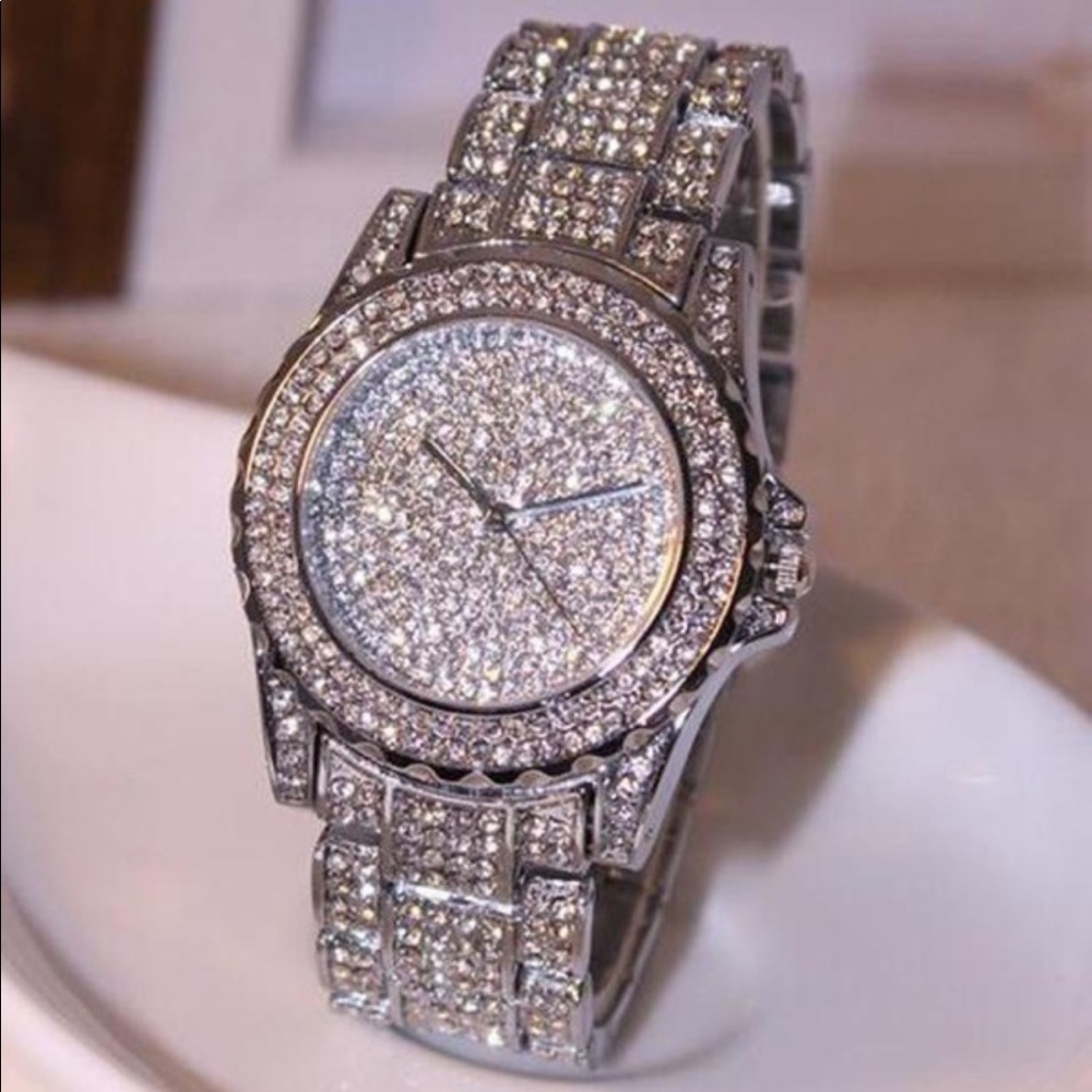 Rhinestone Silver Quartz Watch